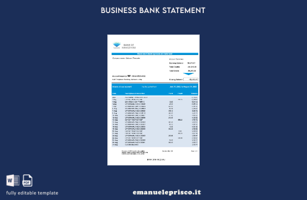 stile verificato Modello Word e PDF di dichiarazione aziendale della Banca di Ha